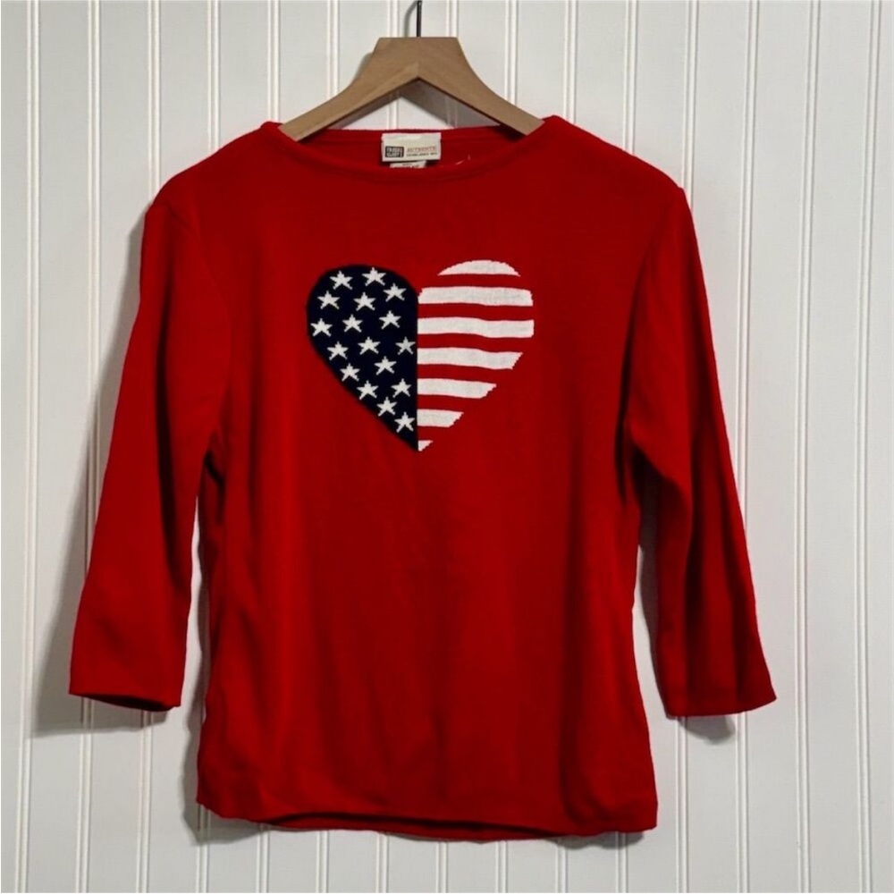 NWT 12/14 women’s Faded Glory Red 3/4 Sleeve Sweater with American 🇺🇸 Heart